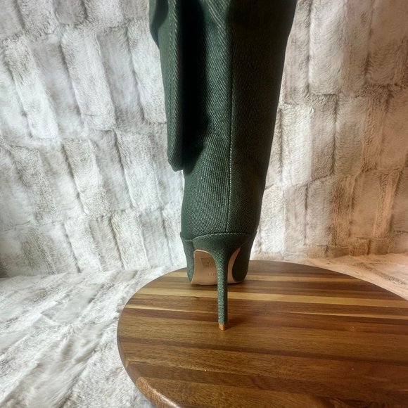 Unique Green Denim Heel Boots With 2 Pockets With Velcro Closures - Picture 7 of 9